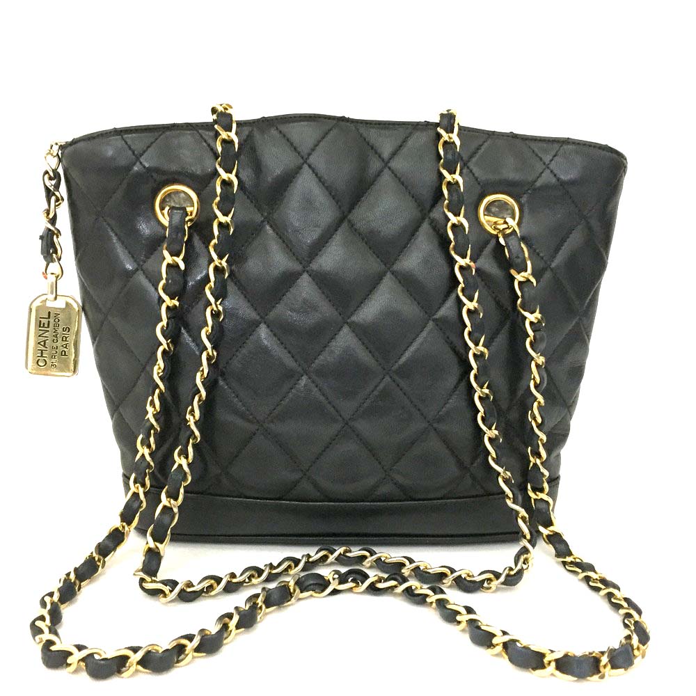 CHANEL Quilted Matelasse CC Logo Lambskin Chain Shoulder Bag Black /e953 | eBay